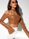 ZASUWA Female Sexy Faux Leather Backless Long Sleeves