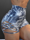 ZASUWA Female Print Cross Hip-lift Spandex Gym Booty Shorts