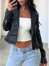 ZASUWA Female Fashion Faux Leather Zipper Jacket
