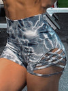 ZASUWA Female Print Cross Hip-lift Spandex Gym Booty Shorts