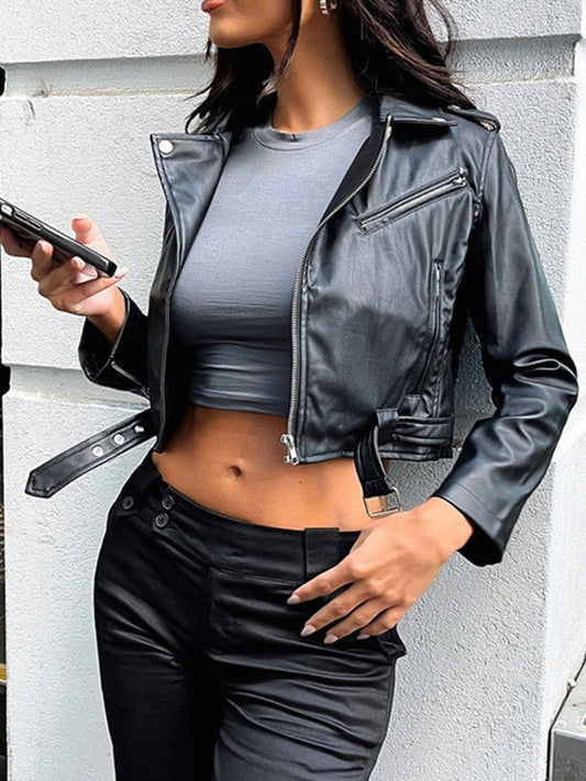 ZASUWA Female Faux Leather Zipper Jacket