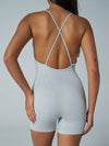 ZASUWA Female Ribbed Cross Back Deep V Collar Romper