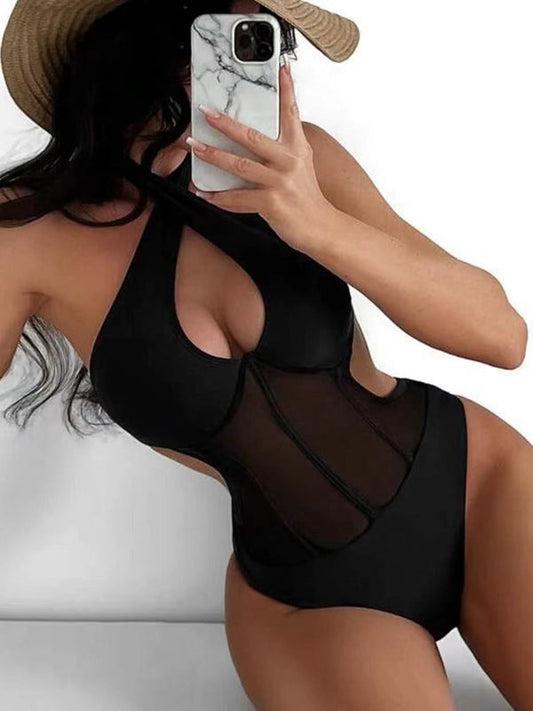 ZASUWA Female Sexy Sheer Mesh Cross One Piece