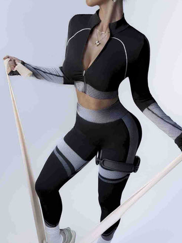 ZASUWA Female Quick-Dry Ribbed Zipper  Hip-lift Tracksuit