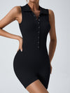 ZASUWA Female Ribbed Lapel Collar Buttons Romper