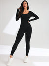 ZASUWA Female Cross Back Hollow Out Long Sleeves Jumpsuit