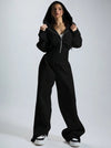 ZASUWA Female Solid Color Zipper Hooded Jumpsuit