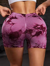 ZASUWA Female Hot Tie-dye Deep V Back Scrunch Bum Spandex Gym Booty Shorts