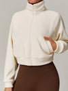 ZASUWA Female Fleece Stand Up Collar Zipper Cropped Hoodie