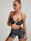 ZASUWA Female Leopard Print Scrunch Bum Cross Back Short Tracksuit