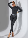 ❤ZASUWA Female Faux Leather Zipper Stand Collar Jumpsuit