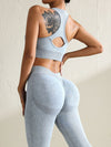 ZASUWA Female Denim Hollow Out V-shaped Waist Elastic Tight Quick-dry Tracksuit