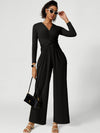 ZASUWA Female Deep V Collar Folds Twist Split Jumpsuit