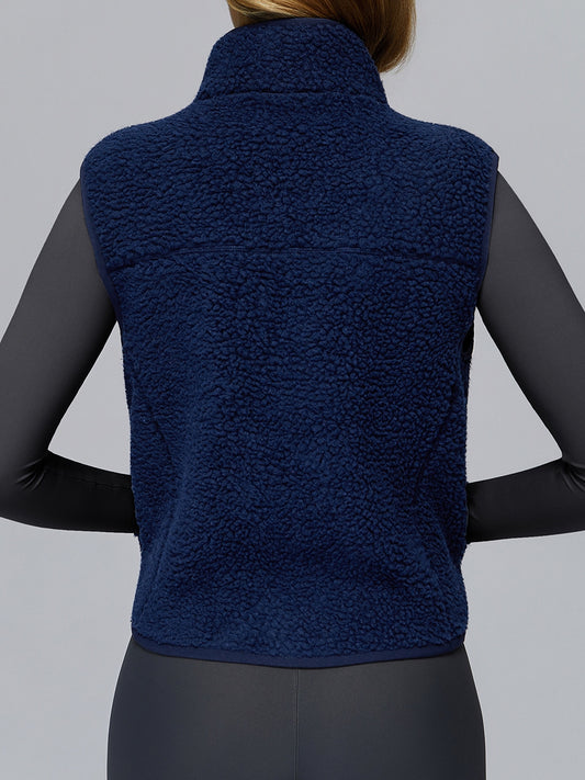ZASUWA Female Fleece Zipper Pocket Stand Up Collar Vest Jacket