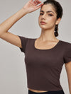 ZASUWA Female Hollow Out Backless U Collar Ribbed Short Sleeves