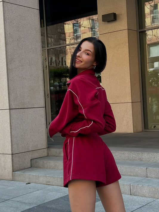 ZASUWA Female Zipper Contrast Color Short Tracksuit