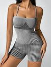ZASUWA Female Ribbed Stripes Tummy Control Romper