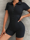 ZASUWA Female Lapel Button Ribbed Romper