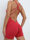 ZASUWA Female Solid Color Push Up Design Cross Back Quick Dry Scrunch Bum Romper