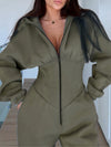 ZASUWA Female Long Sleeves Zipper Hooded Jumpsuit