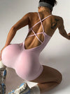 ZASUWA Female Cross Back U Collar Elastic Tight Short Romper
