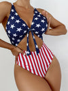 ZASUWA Female Great Flags Contrast Color Stripes Hollow Out Backless One Piece