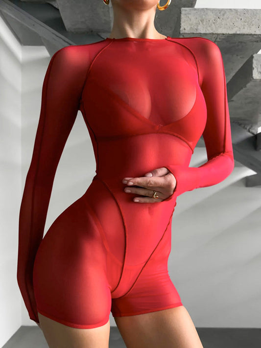 ZASUWA Female Cross Back Sexy Mesh Serpentine Print Romper