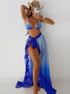 ZASUWA Female Gradient Contrast Color Flounce Mesh 3-Pieces Bikini Set