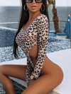 🖤ZASUWA Female Sexy Sheer Mesh Leopard Print Fitted Long Sleeve Bodysuit