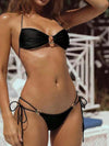 ZASUWA Female Solid Color Halter with Metal Lace-up Bikini Set