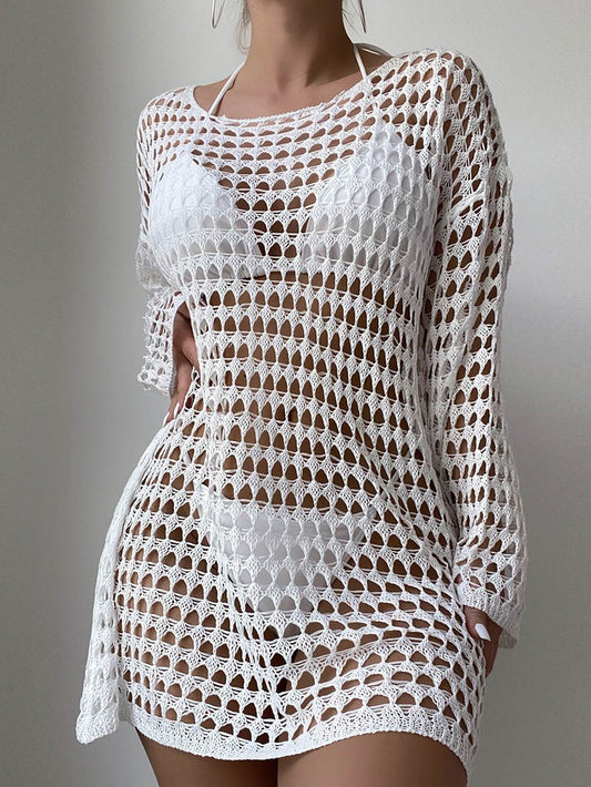 ZASUWA Female Sexy Sheer Fishnet Swimwear Cover Dress