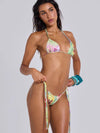 ZASUWA Female Sexy Flower Sequin Tassel Mesh 3-Pieces Lace-up Bikini Set