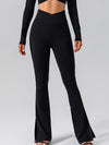 ZASUWA Female V-shape Waist Pocket Solid Color Split High-waisted Flare Pants