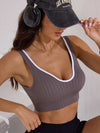 ZASUWA Female V-neck Contrast Color Stripe Quick Dry Backless with Chest Pads Sports Bras