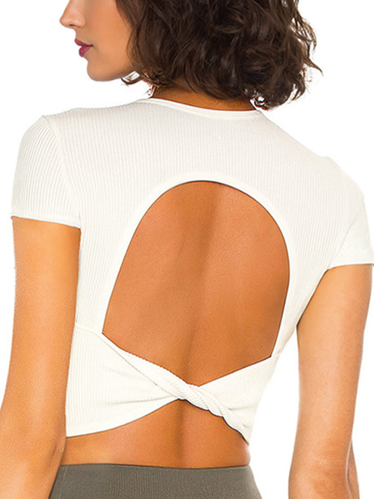 ZASUWA Female Sexy Hollow Out Round Neck Short Sleeves