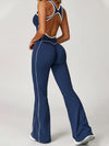 ZASUWA Female Backless Stripes Flare Jumpsuit