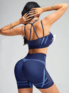 ZASUWA Female Fishnet Stripes Backless Stitch Elastic Tight Short Tracksuit