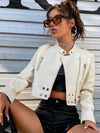 ZASUWA Female Zipper PU With Metal Buttons Faux Leather Jackets
