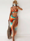 ZASUWA Female Sexy Hot Tie-dye Weave Rainbow Contrast Color 3-Pieces Bikini Set