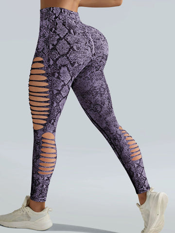 ZASUWA Female Snake Print Hollow Out High-waisted Seamless Leggings