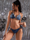 ZASUWA Female Sexy Denim Halter Backless Lace-up Bikini Set