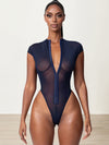 ZASUWA Female Sexy Mesh Metal Buckle Short Bodysuit