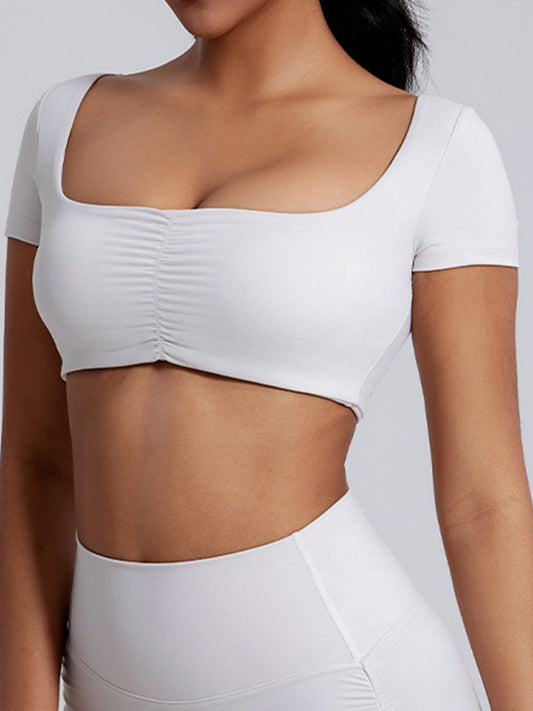 ZASUWA Female Sexy Solid Color U Collar Folds Quick Dry Short Sleeves