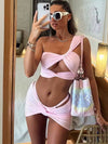 ZASUWA Female Sexy Solid Color Hollow Out Tailoring Folds Bikini Set