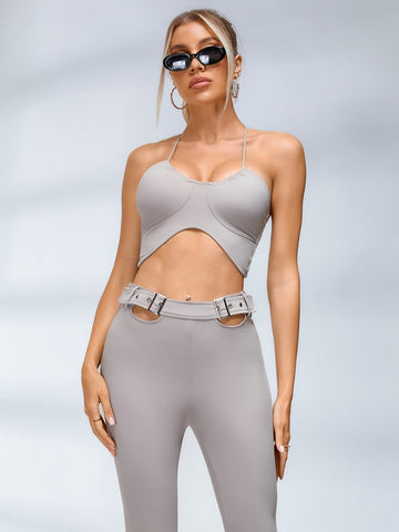 ZASUWA Female Button Cutout Cargo Style Flare Design Tracksuit