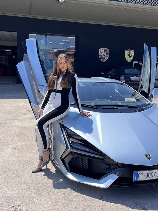 🖤ZASUWA Female "SciFi Heroine" Contrast Color PU Half Zipper Jumpsuit