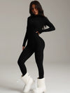 ZASUWA Female Sexy Solid Color Zipper Fleece Jumpsuit