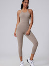 ZASUWA Female V-shaped Cross Back U Collar Backless Hip-lift Jumpsuit