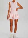ZASUWA Female Stand Up Collar Zipper Pleated 2 in 1 Quick Dry Tennis Skirts Suit