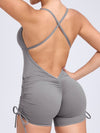 ZASUWA Female V-neck Cross Back Scrunch Bum Drawstring Romper